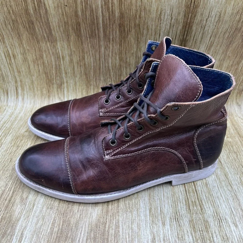 Bed Stu Leonardo Boots Men's Size 9 Brown Leather Cap Toe Lace Up Workshop